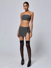 Random Striped Sexy Strapless Bodycon Mini Skirt Set, Including Top And Skirt